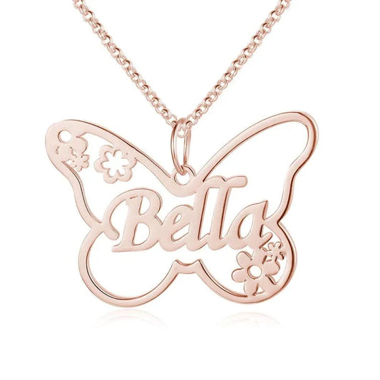 Butterfly With Flowers Name Necklace