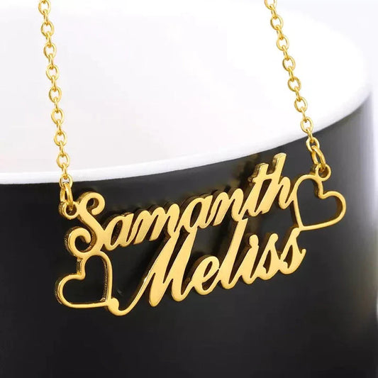 Couples necklace 2 names 2 hearts